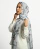 Icy Blue Leaf Print Chiffon Hijab Scarf on model