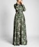 Olive Green Printed Satin Wrap Dress